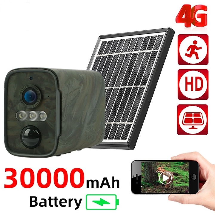 Професионална камера за наблюдение/лов 4G VS6C-PS, на живо, със слънчев панел 3, 3W, Full HD 4MP, детекция на движение, нощно виждане, APP контрол, водоустойчив