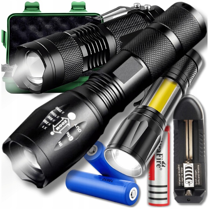 Тактическо фенерче, Комплект от 3, Cree Led, Функция за мащабиране, Аеронавигационен алуминиев корпус, Дължина 12,5 - 14 см, Диаметър 2,7 - 3,2 см, Черен