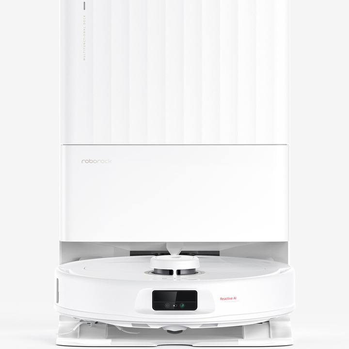 Робот прахосмукачка Roborock Qrevo MaxV QRMV02-00, 7000 Pa, Прахосмукачка, моп и интелигентна станция за автоматично изпразване, 200 об/мин, Технология за избягване на препятствия, Бял