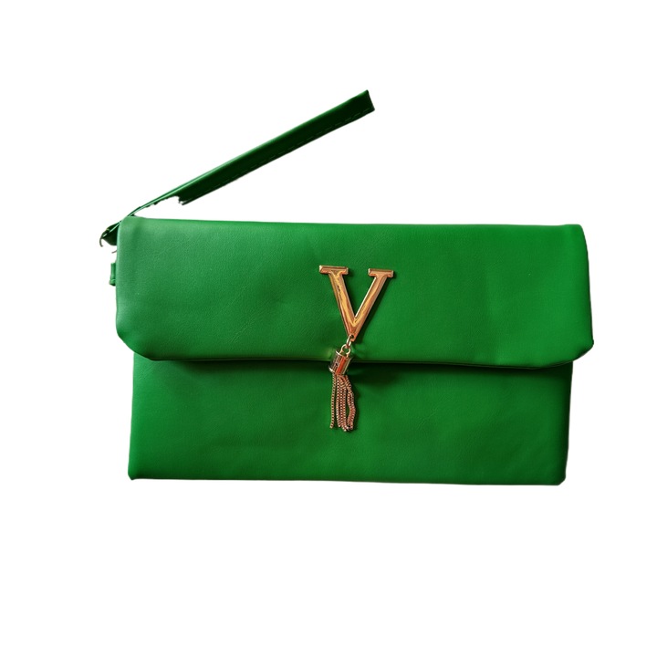 Geanta de mana LOILERIE, verde inchis, piele ecologica, 1 compartiment, 29x17x0.5cm