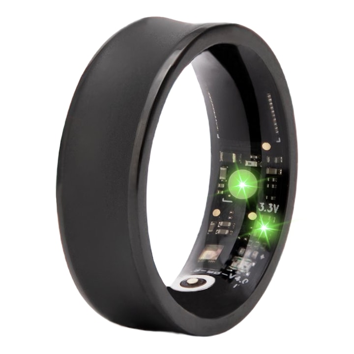 Смарт пръстен, Фитнес, Спорт, Водоустойчив, Унисекс, Bluetooth, Следи сърдечен ритъм, кислород в кръвта, телесна температура, сън, калории, разстояние, движение R15（Черен 003, размер 8）