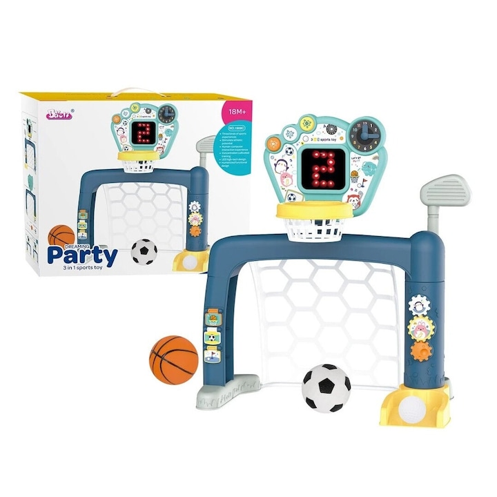 Set de jocuri sportive pentru copii 3 in 1, Golf, Fotbal si Baschet, Cauciuc, 4 piese, pentru Copii 1.5 an+, Multicolor