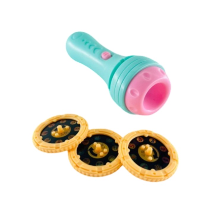 Lanterna proiector imagini pentru copii Mixbo, 3 discuri, 12 cm, roz/turcoaz