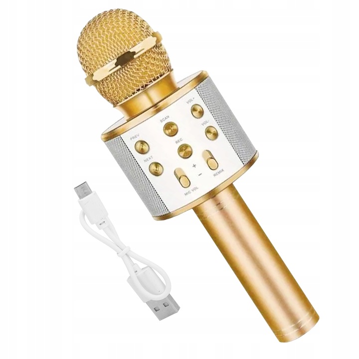 Безжичен караоке микрофон, златист