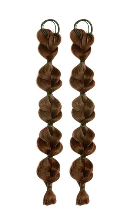 Set 2P extensii coada de cal bubble 45CM, sintetice, cu elastice, pentru femei si fete, culoare castaniu deschis