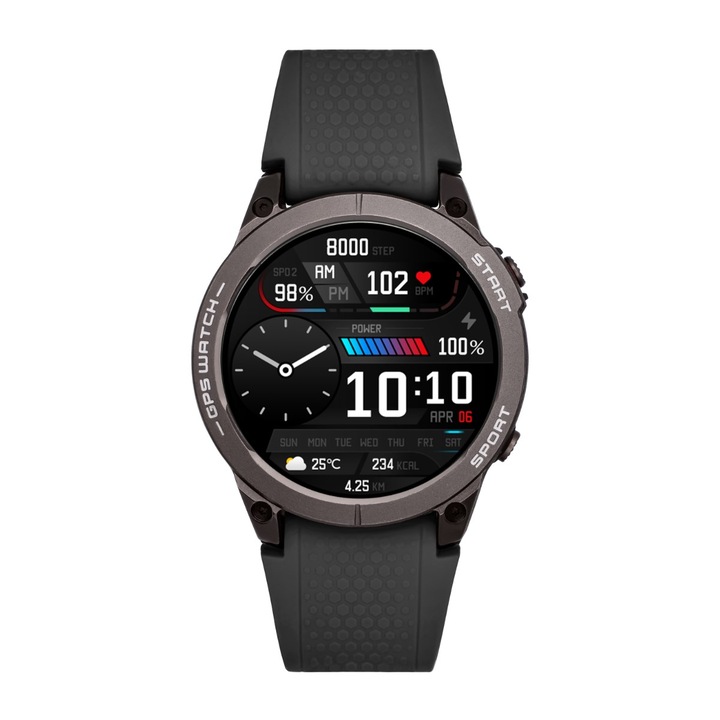 Смарт часовник Watchmark GPS Watch, Унисекс, 1, 43 инча, Черно