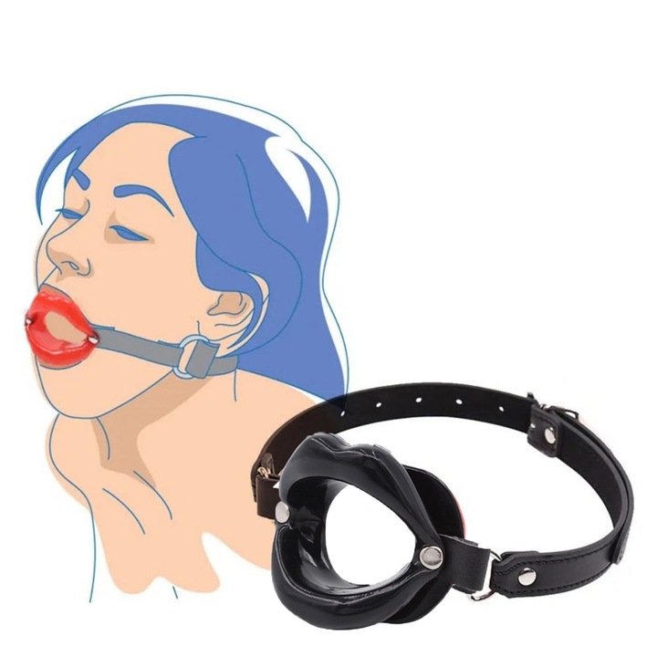 Бондидж аксесоар Mimimo, Каишка за уста, Еко кожа, Черен