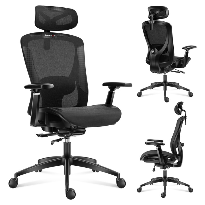 Scaun Gaming Huzaro Huzaro Combat 7.3, reglarea scaunului din fata spre spate, spatar inclinat la 135°, tesatura Mesh, Negru