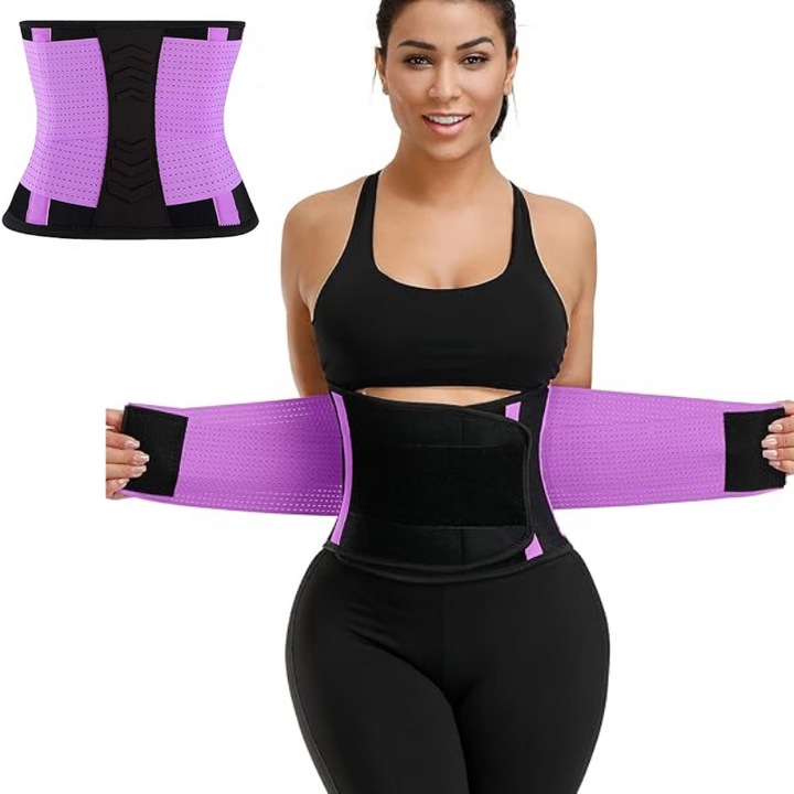 Centura lombara reglabila pentru antrenament si sustinere, MzcrJosv®, unisex, neagra, ideala pentru recuperare, modelare si sustinerea taliei, Marime S, Violet