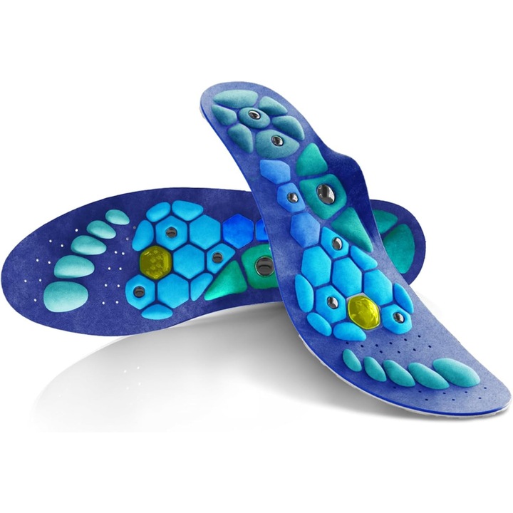 Set 2 Branturi Magnetice pentru Barbati Femei, MzcrJosv®, Respirabile, Absorbant Socuri, Masaj Ajustabil pentru Sport, Talpici Magnetice de Alergare Unisex, Dimensiune Decupabila, Albastru, M