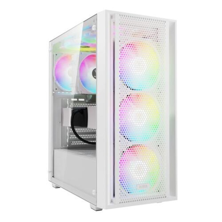 Кутия за компютър, Gamdias AURA GC2 Elite White, Mesh, RGB, Tempered Glass, ATX Case