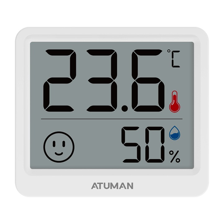Мини цифров термометър, LCD, emoji, 60x53x10mm, бял