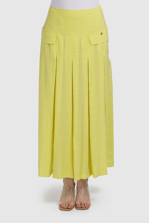 Helmidge, Fusta lunga din amestec de lyocell cu pliuri, Galben, 4XL