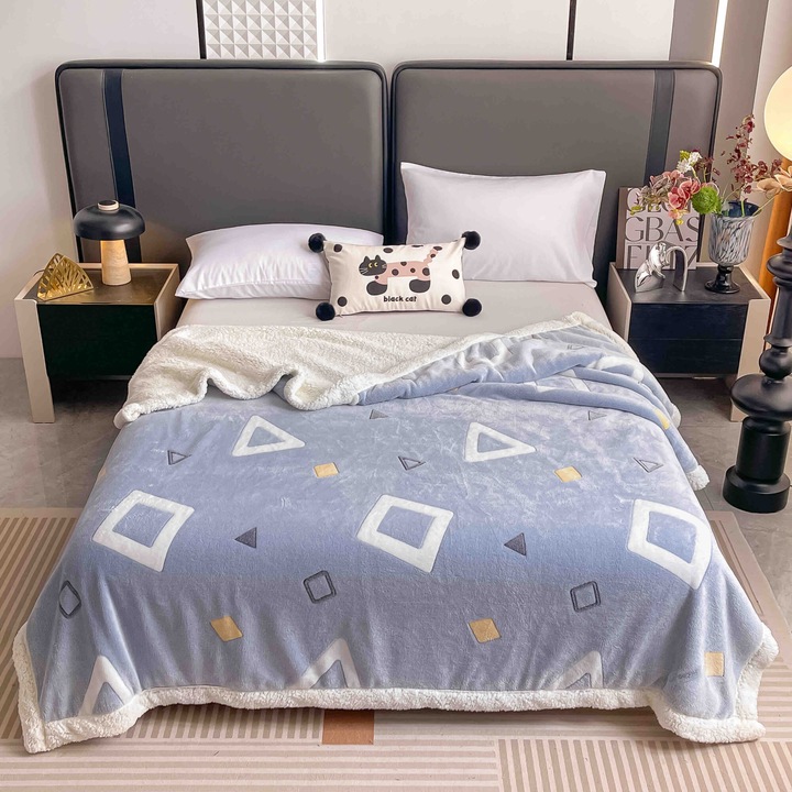 Patura Cocolino Groasa Dubla, Super Soft, cu Blanita, 200 x 230 cm, Multicolor, MHR-714