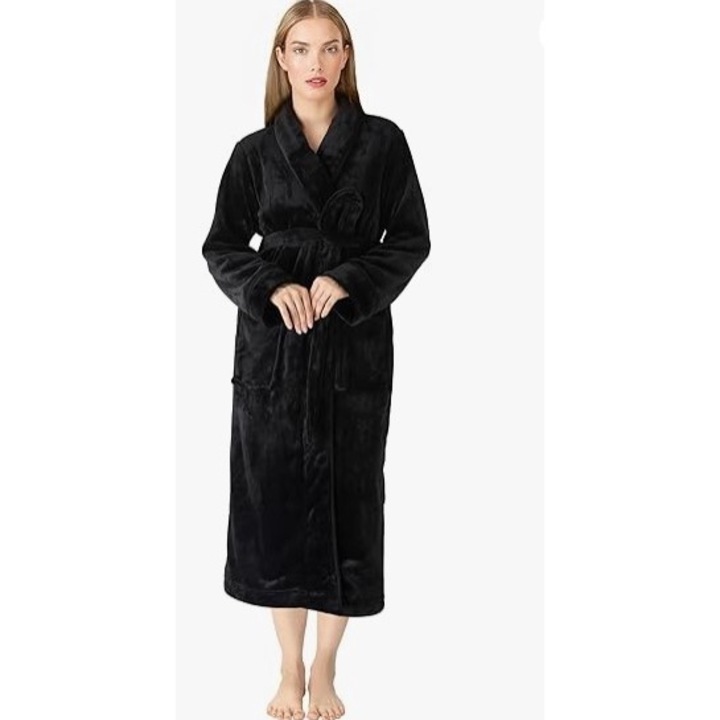 Халат за дами Cocolino ETCollection, 100% полиестер, дебел и пухкав, черен, XL INTL