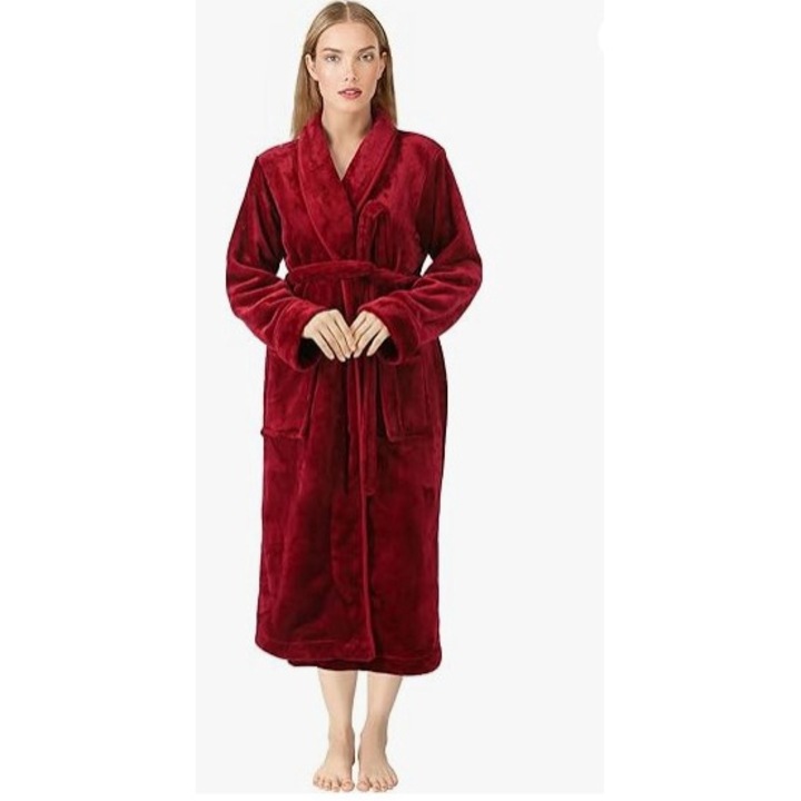 Дамски халат Cocolino ETCollection, 100% полиестер, дебел и пухкав, бордо, M INTL