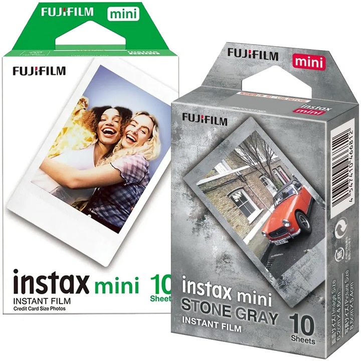 Set Film Instant Fujifilm Instax Mini, 1x10 Alb + 1x10 Stone Gray