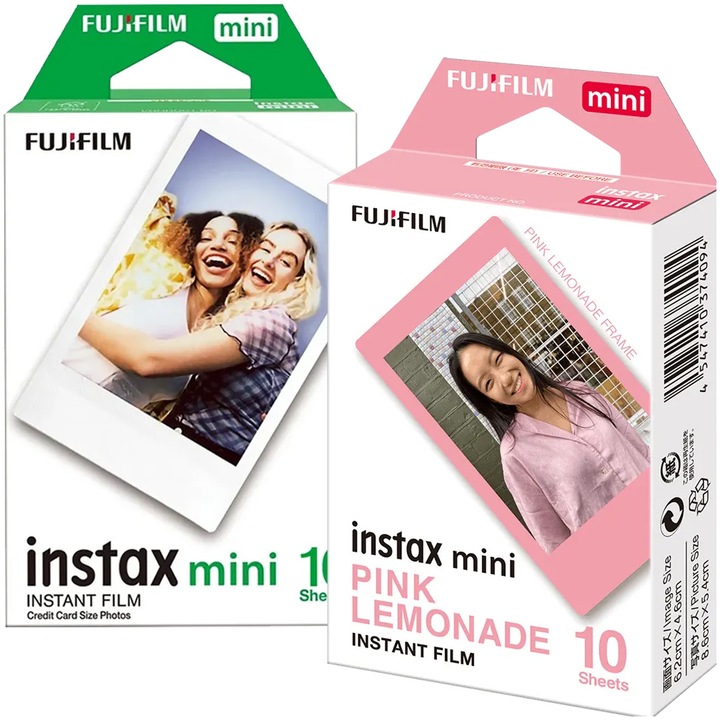 Set Film Instant Fujifilm Instax Mini, 1x10 Alb + 1x10 Pink Lemonade