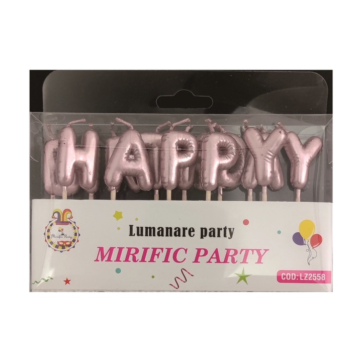 Lumanare tort roz, auriu, 3 cm, happy birthday