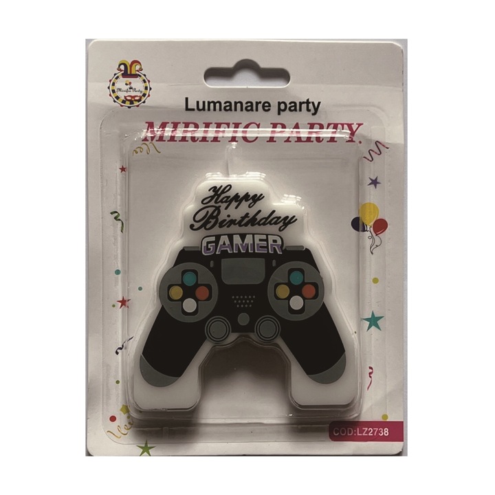Lumanare tort, negru, alb, 9 cm, consola, happy birthday, PPLZ2738