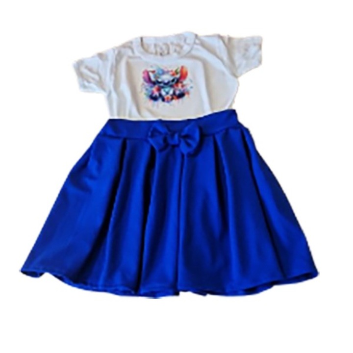 Set 2 piese tricou si fusta albastra, Stitch