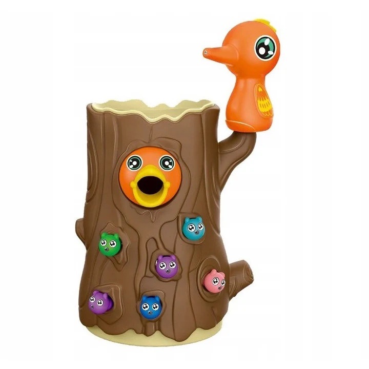 Joc de indemanare pentru copii de 3 ani+, cu magnet, hraneste puii de ciocanitoare, 14.5x10.5x19cm, multicolor