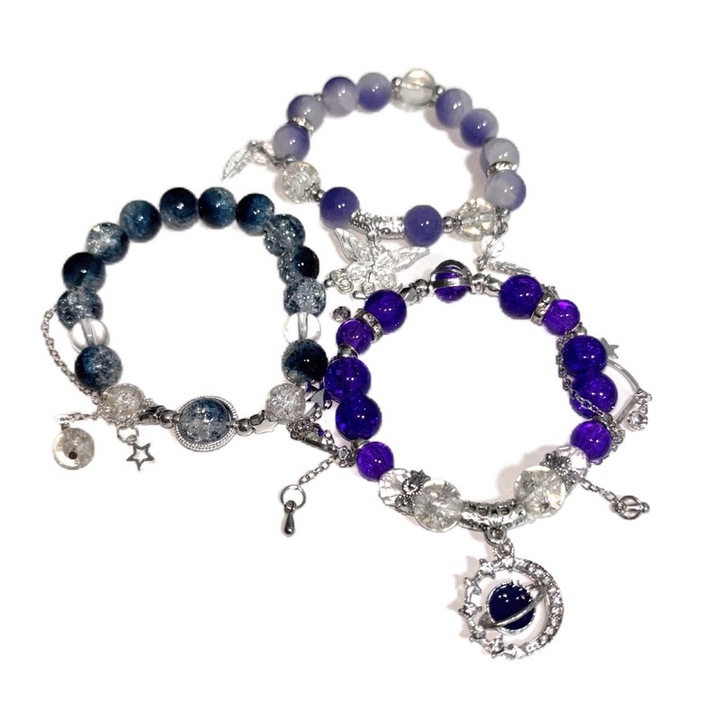 Set 3 bratari handmade, cristale, elastic ajustabil, multicolor