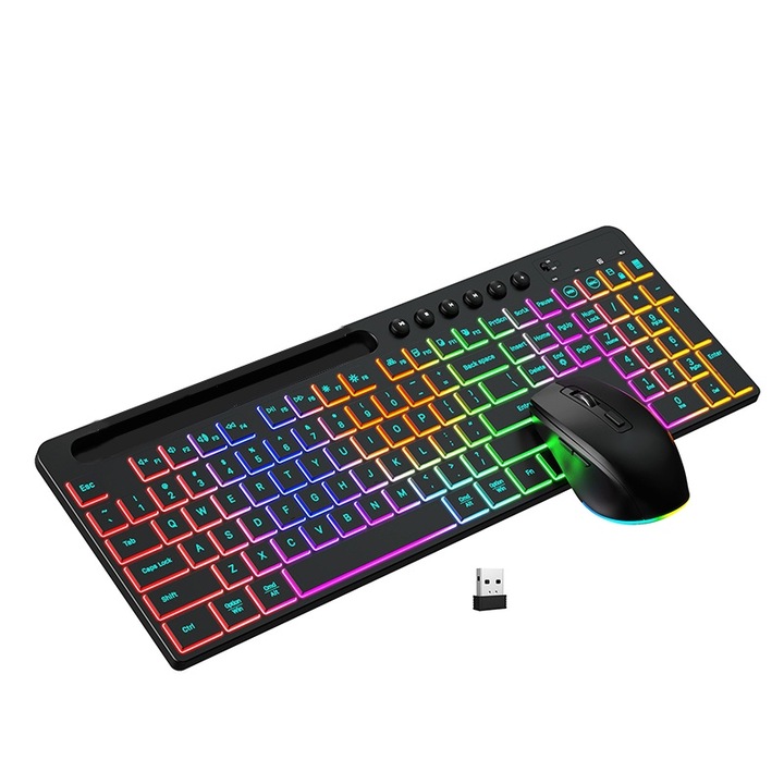 Комплект безжична клавиатура + мишка, Fudisenn, 87 клавиша, Стабилна 2.4 GHz връзка, мултифункционален, US International подредба, черен, 43.5x22.5x4.6см