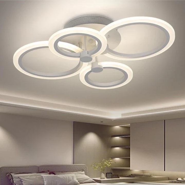 Promerco Premium LED полилей, димиране и дистанционно управление, 3 вида осветление, студено/топло или неутрално, модерен дизайн, бял цвят, матово покритие, мощност 72W, 58x40x10 cm