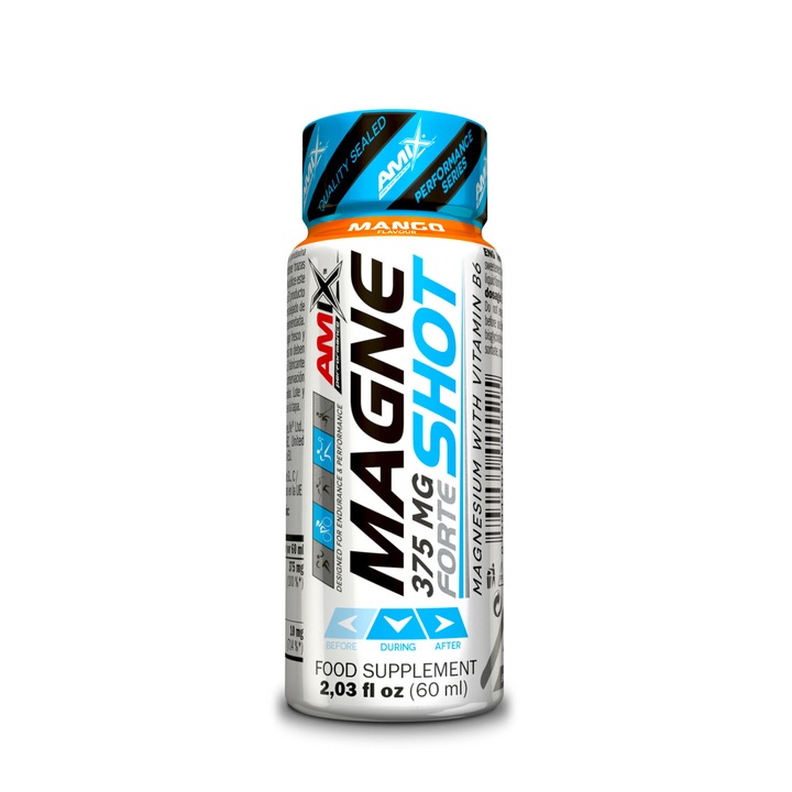 Fiola de magneziu, Amix, Magneshot Forte, 375 mg, Mango, 60 ml