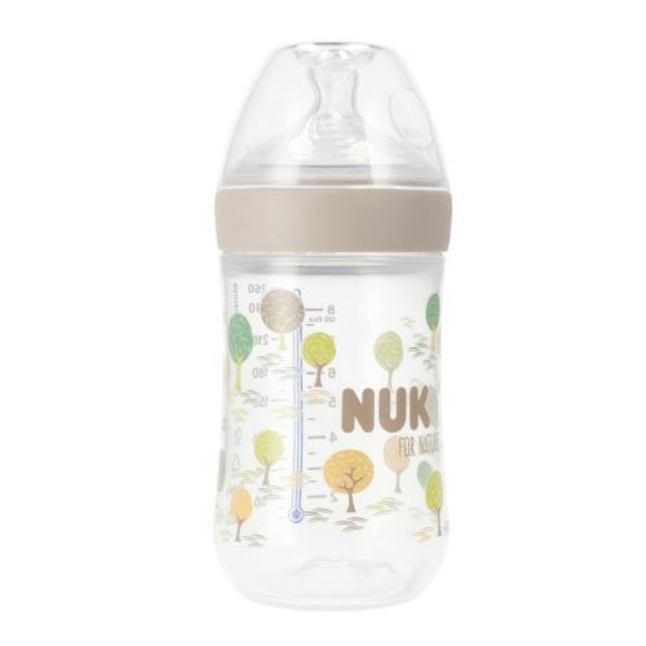 Бебешко шише, с индикатор за температура и силиконов биберон, M 260 ml, Nuk For Nature, 441151, Бяло 0-3 месеца