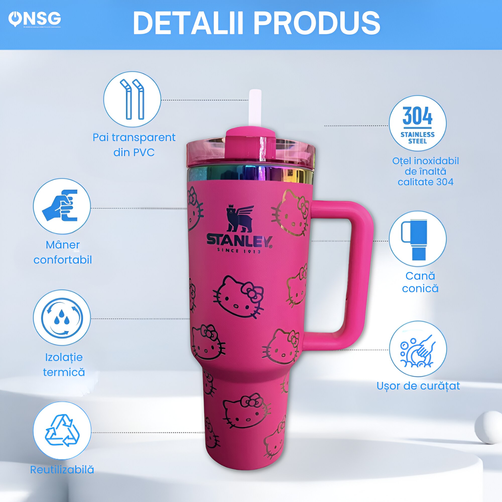 Cana Termos Stanley Quencher H2.0 Flowstate Editia Hello Kitty by