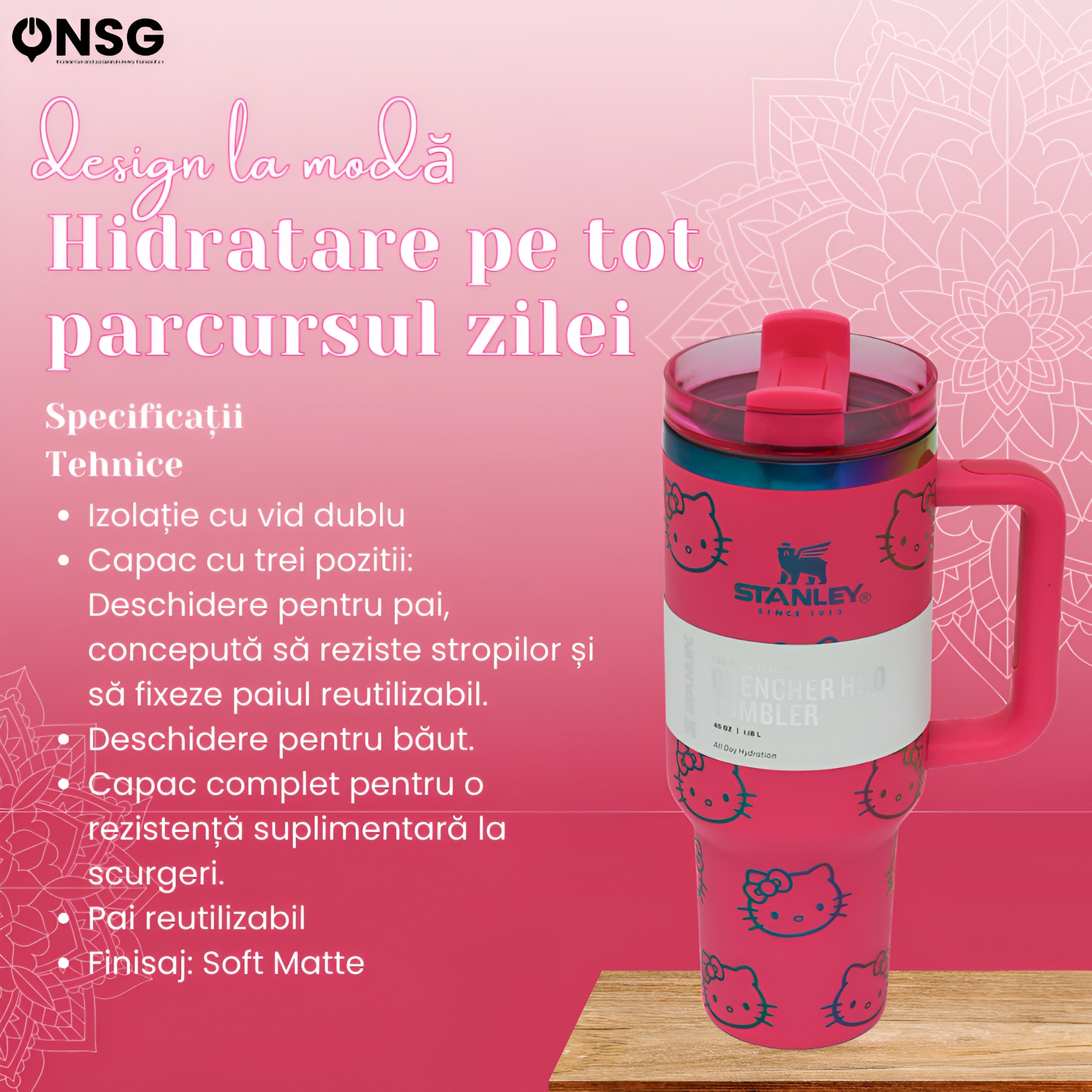 Cana Termos Stanley Quencher H2.0 Flowstate Editia Hello Kitty by