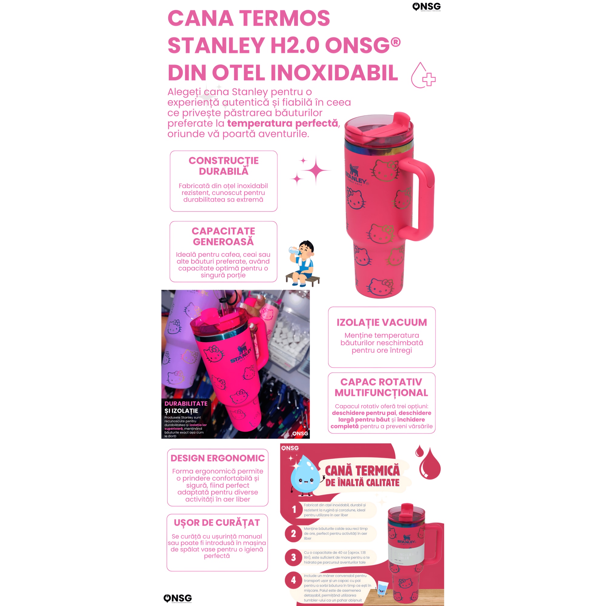 Cana Termos Stanley Quencher H2.0 Flowstate Editia Hello Kitty by