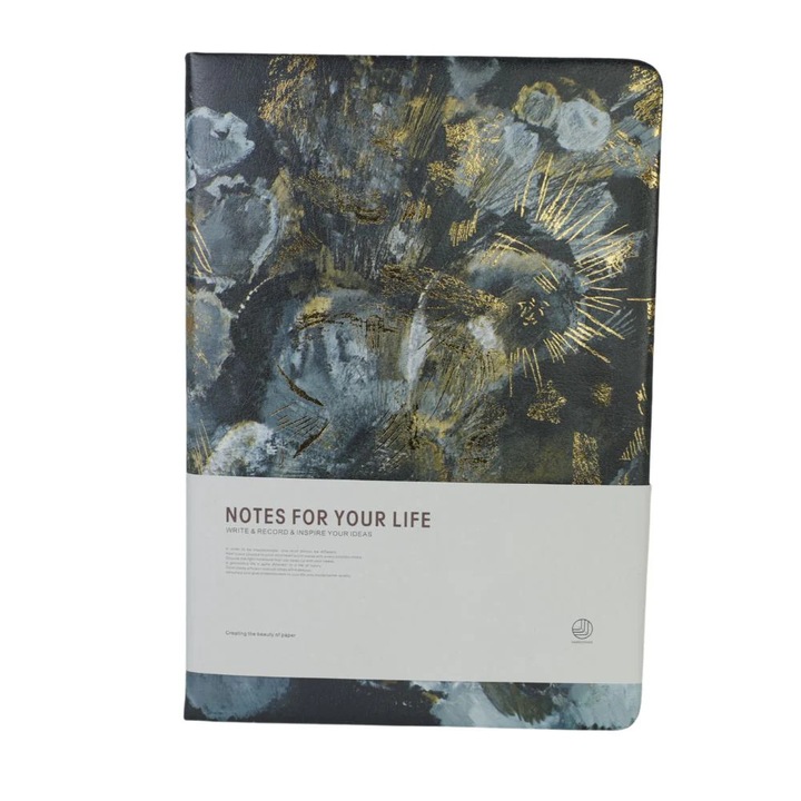 Agenda Mijlocie, format A5, Imprimeu Flori Grey