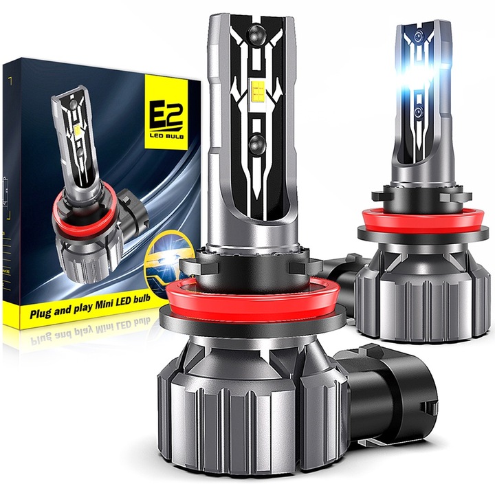 Комплект 2 автомобилни крушки, LED, H11, за фарове за мъгла, Plug and Play