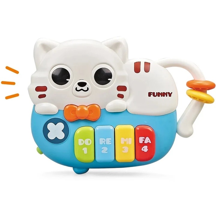 Jucarie muzicala educativa, mini orga pentru pentru bebelusi si copii, material ABS, Pisicuta, Albastru, SARALMA®