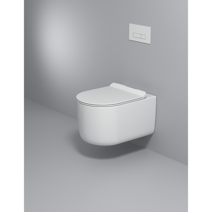 Vas wc suspendat si capac, rimless, ceramica sanitara, alb, 53 x 36 x 34 cm T3125