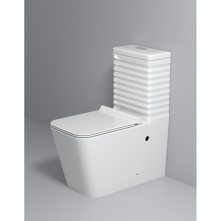 Set vas wc cu capac slim, montare pe podea, rimless, evacuare laterala, alb 64 x 36 x 80 T2079