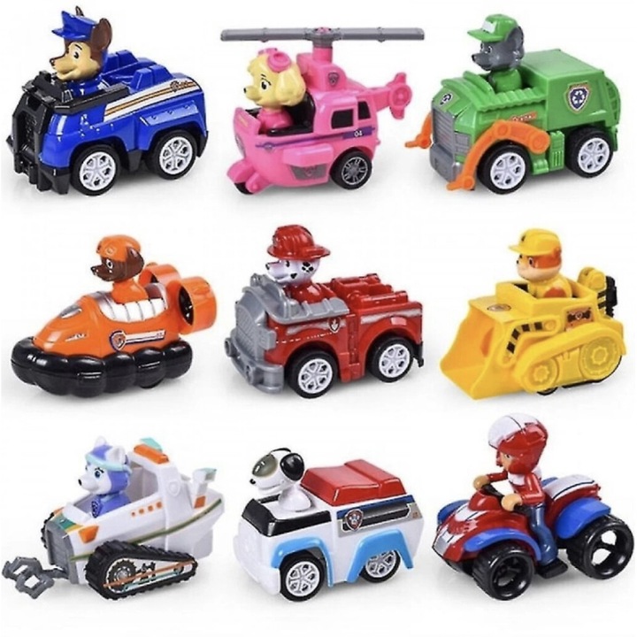 Комплект от 9 фигурки и превозни средства Paw Patrol, Tnagora®, 9 см