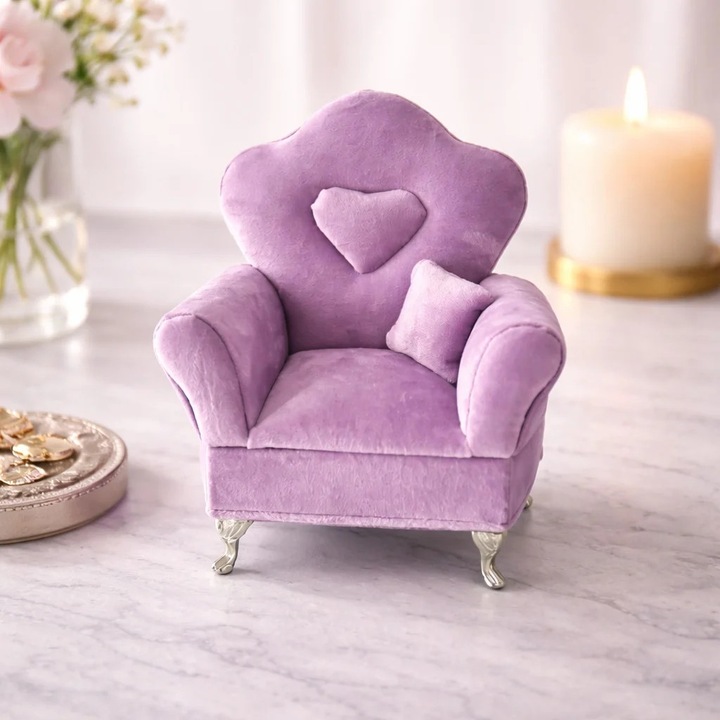 Suport bijuterii sub forma de mobilier, Fotoliu, Lila, 20x16cm, Velve