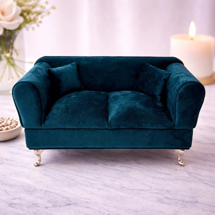 Suport bijuterii sub forma de mobilier, Canapea, Turcoaz, 24x13cm, Velve