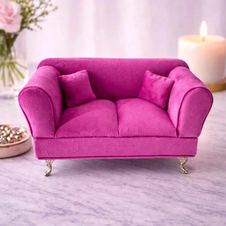 Suport bijuterii sub forma de mobilier, Canapea, Fucsia, 24x13cm, Velve