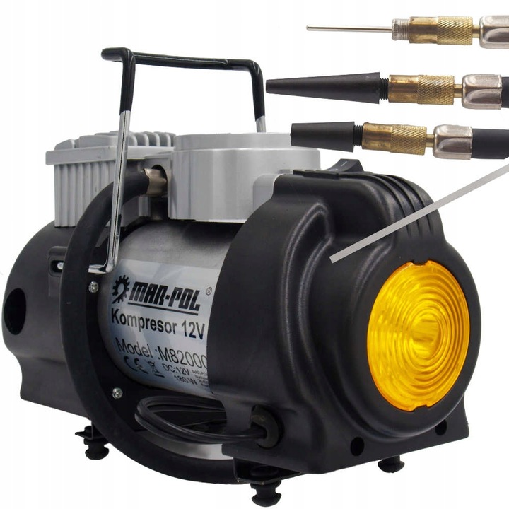 Compresor auto, MAR-POL, 12V, 180W, cu manometru, lampa LED, 30x30x10cm