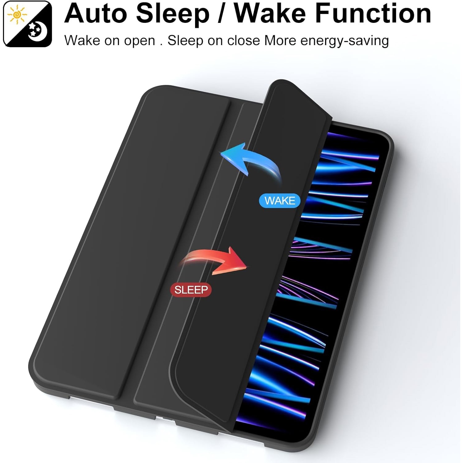 Husa de protectie pentru tableta, potrivita pentru iPad Air 11-inch M2 2024, Pro 11-inch, Air 4 si 5 generatii, functie automata trezire/sleep, Negru