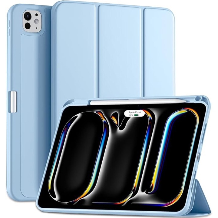 Husa pentru tableta, compatibila cu iPad Pro 11 inchi (M4 a 5-a generatie 2024), cu suport pentru stilou, husa inteligenta, trezire/dormire automata, Albastru deschis