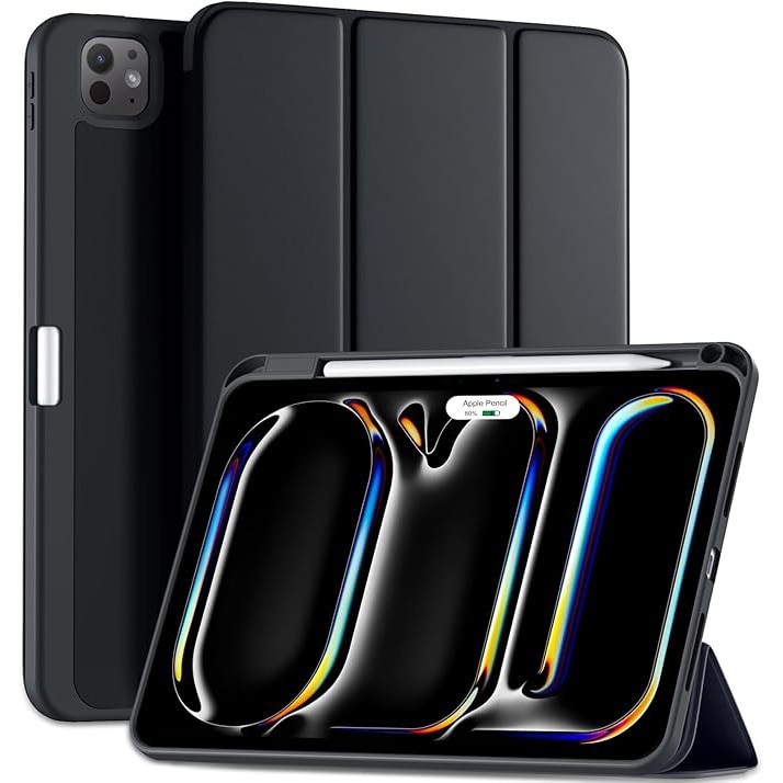 Husa pentru tableta, compatibila cu iPad Pro de 11 inchi M4 2024/M5 2025（6th/5th generatie）, Cu tava pentru stilouri, inteligenta trezire/dormire automata, Negru