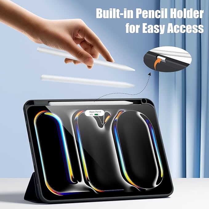 Husa pentru tableta, compatibila cu iPad Pro de 11 inchi M4 2024/M5 2025（6th/5th generatie）, Cu tava pentru stilouri, inteligenta trezire/dormire automata, Negru