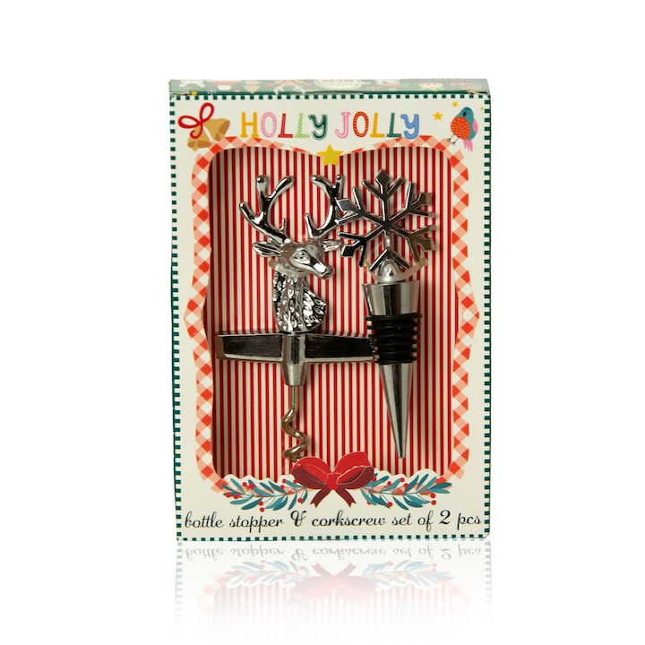 Tirbuson Cu Dop De Pluta, Edanti, Craciun, Model Ren, Metal, Argint