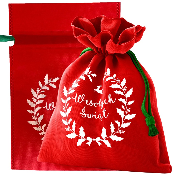 Ajándéktáska, Wobell, Elegáns és figyelemfelkeltő, Tökéletes csomagoláshoz vagy karácsonyi díszhez, Arany fényes szalaggal, Nagy ajándékokhoz, Tartós és újrahasználható, Ünnepi dizájn, Méret: 45x30 cm, Piros